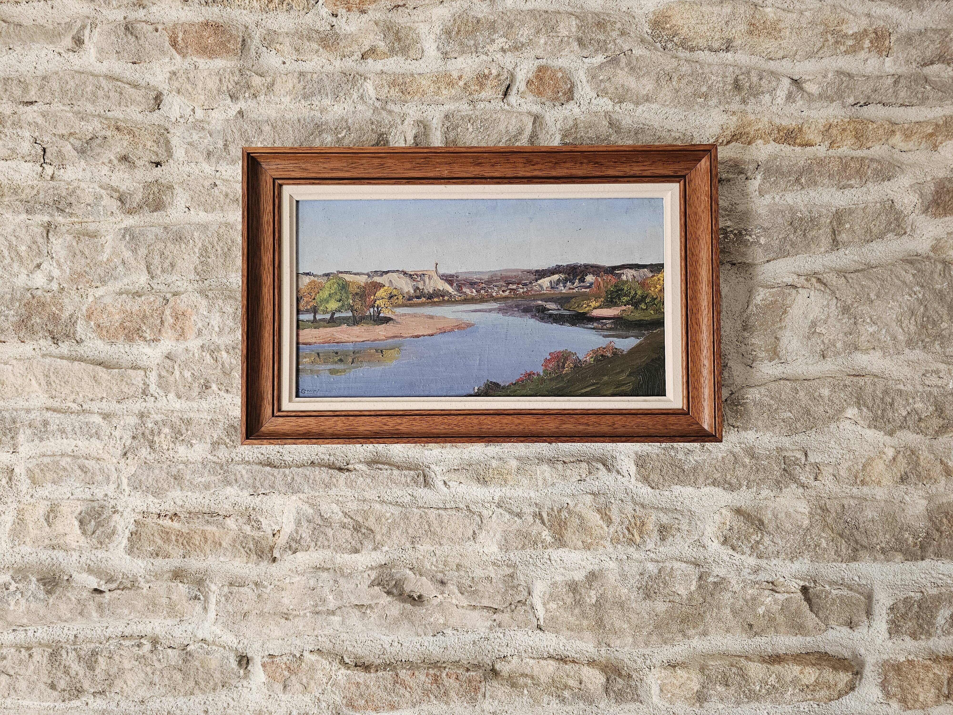 Oil painting on isorel Montlouis sur Loire - Rochecorbon Signed D Guiet