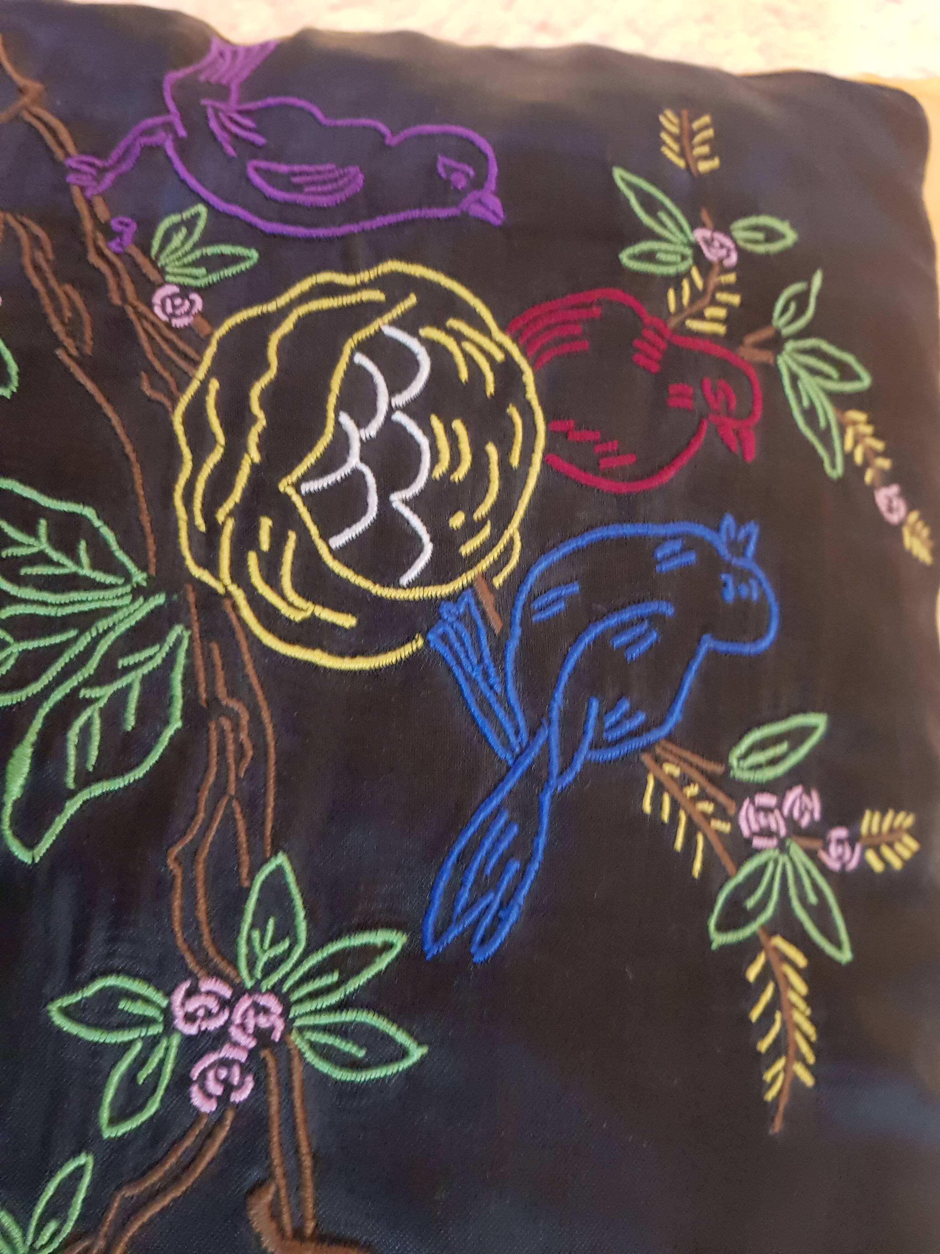 Vintage hand embroidered cushion