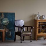 Hand-carved oak and velvet armchair, Danish furniture maker, Art Nouveau, 1939