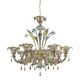 Lustre vénitien contemporain en verre de Murano transparent et doré avec feuilles et fleurs turquoises
