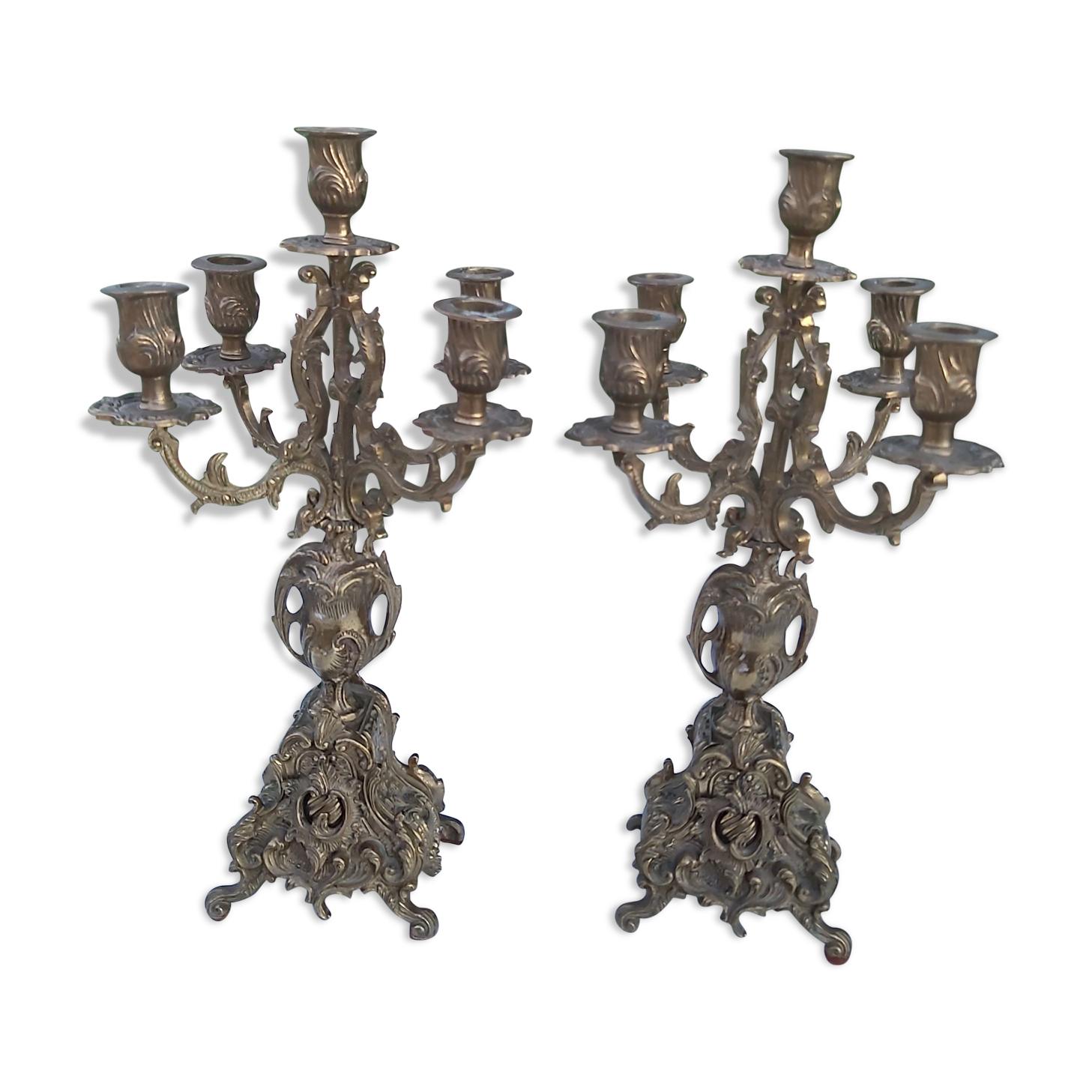 Pair of bronze chandeliers