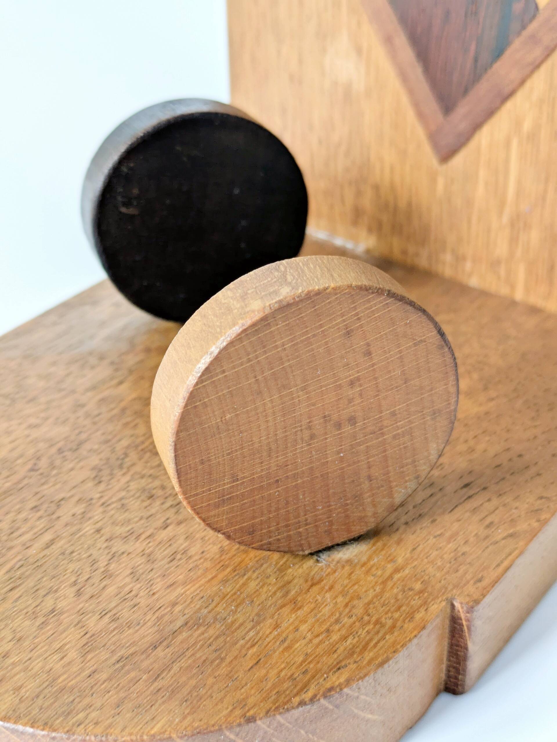 Pair of vintage wooden bookends, checkerboard pattern, 1950s