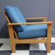 Blue fabric easy chair  in blonde wood frame 1960s