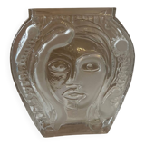 Moulded glass vase with Cubist portrait decoration, modern, 1970.