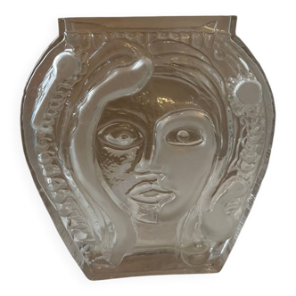 Moulded glass vase with Cubist portrait decoration, modern, 1970.
