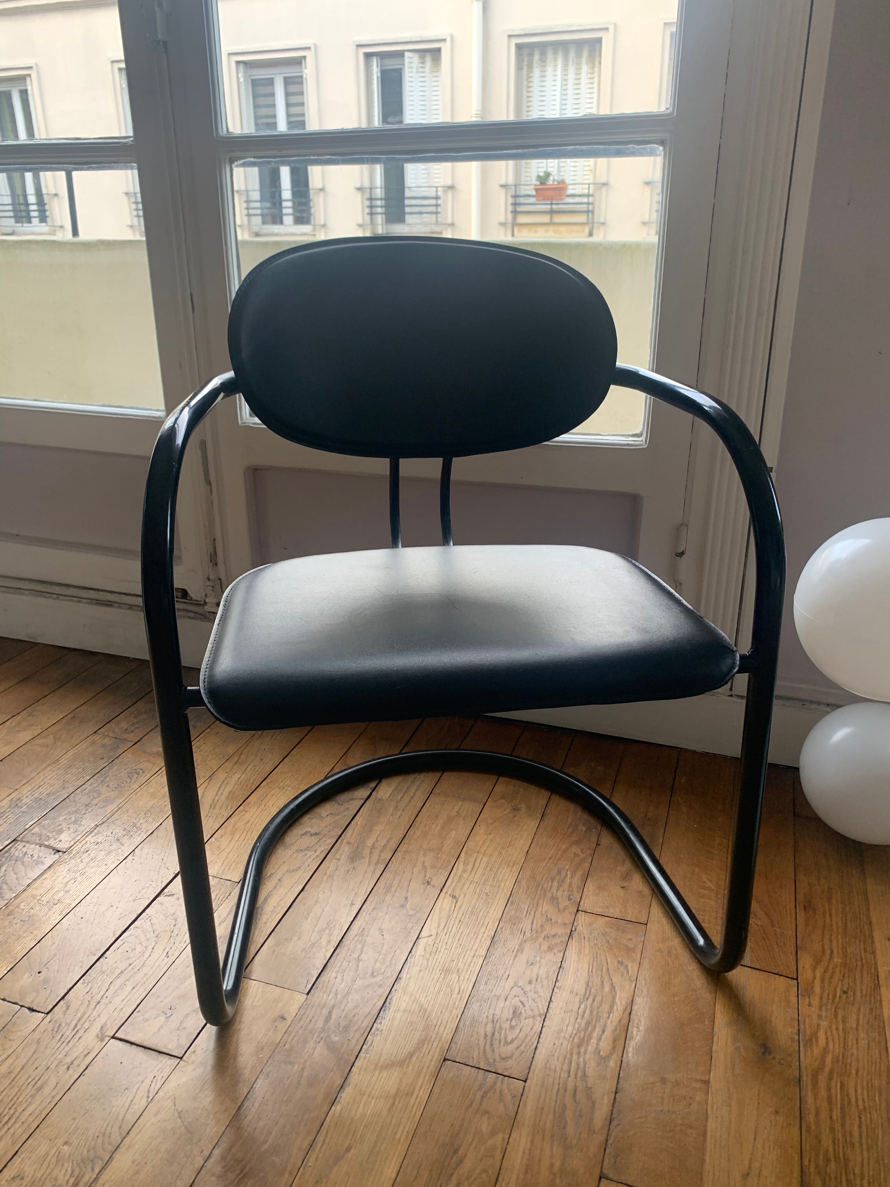 Armchair in black aluminum and leather by Effezeta, 1970