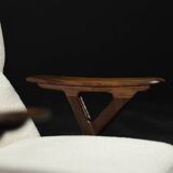 Fauteuil haut de salon vintage en teck et tissu bouclé blanc du milieu du siècle norvégien, années 1960