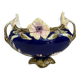Art Nouveau navy blue barbotine bowl with raised floral decoration