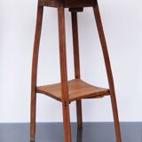 Art Nouveau wood stand planter with stone plaque