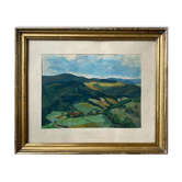 Gouache painting "View of the Valley" signed L. Bouard + frame