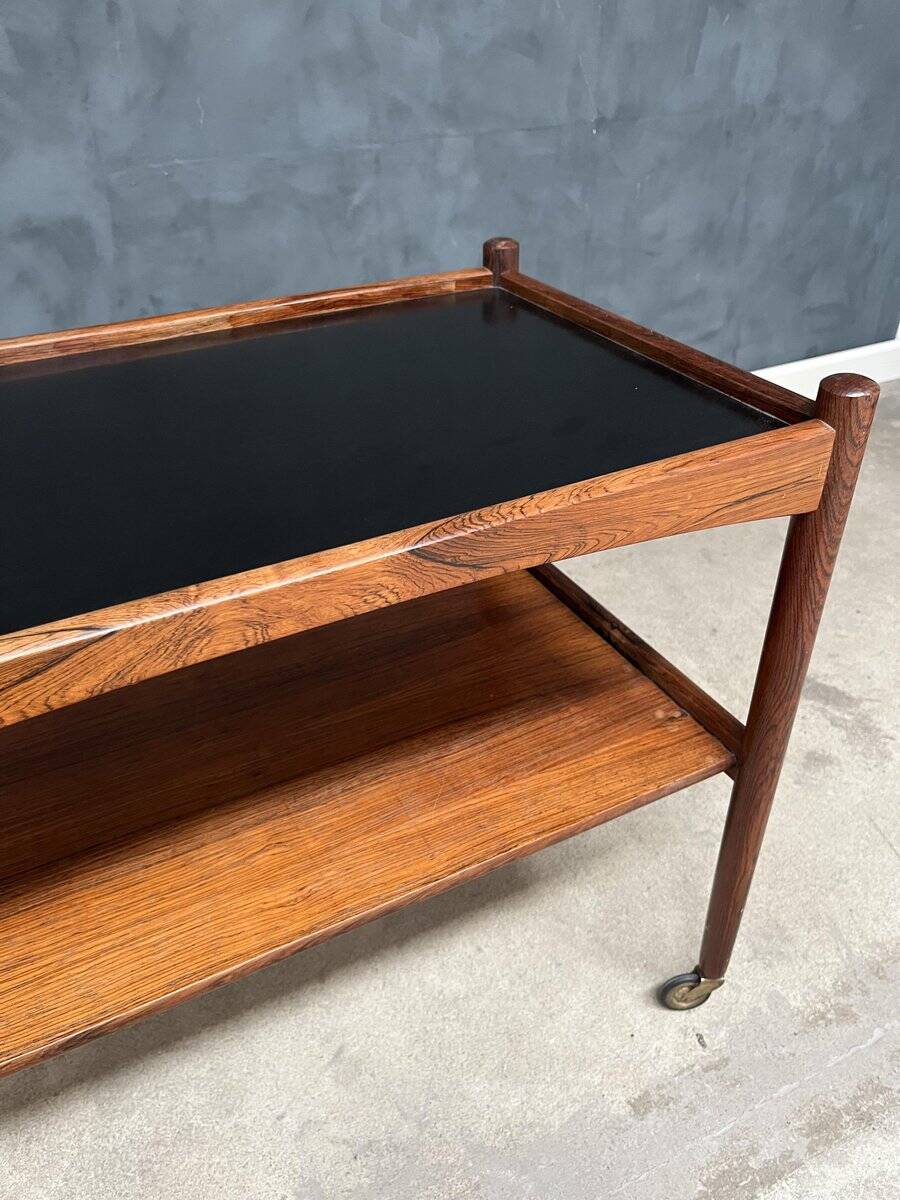 Rolling Cart in Rosewood with Black Formica Top, 1960s