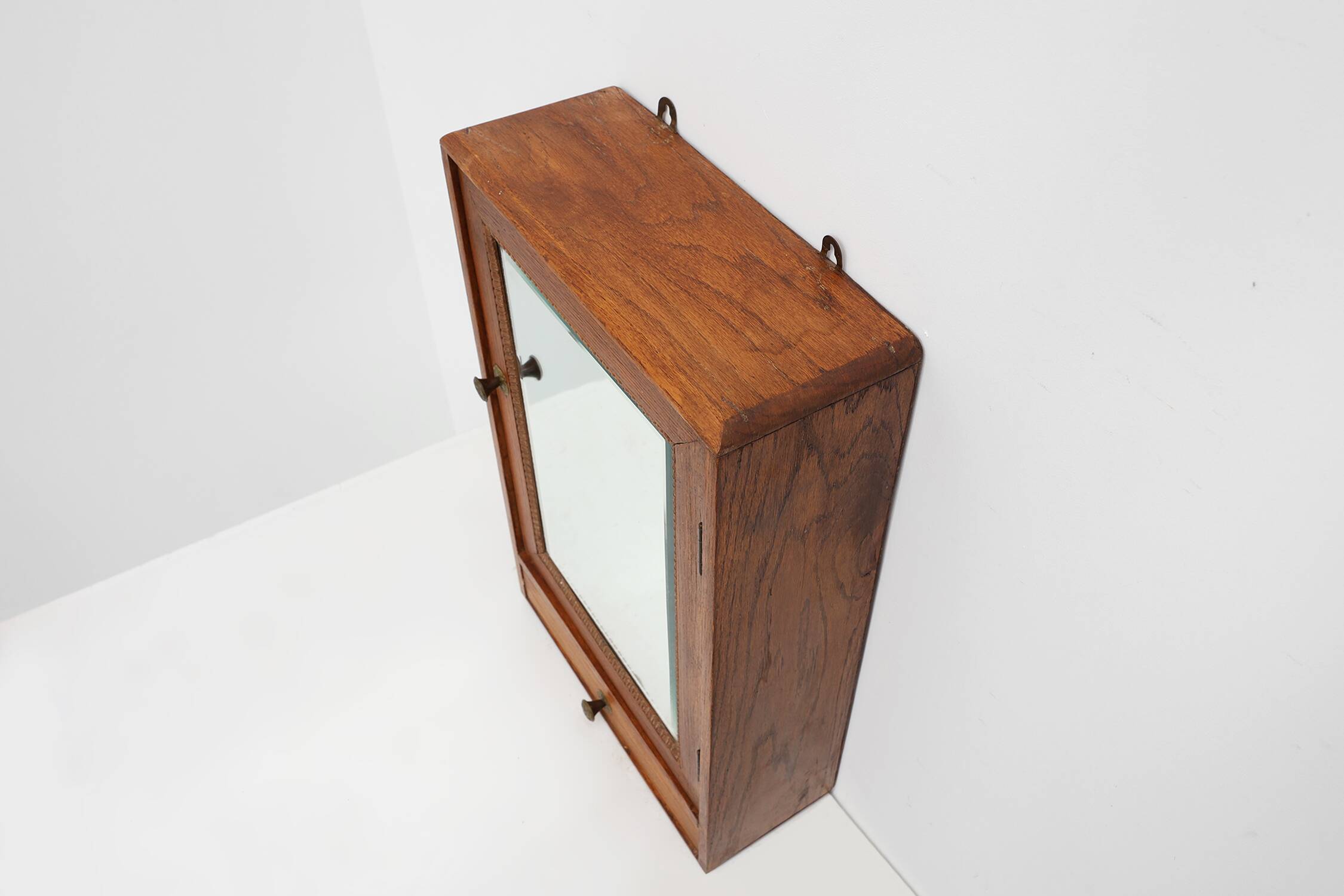 Wooden Wall‑Mounted Shaving Cabinet with Drawer, Belgium, circa 1920