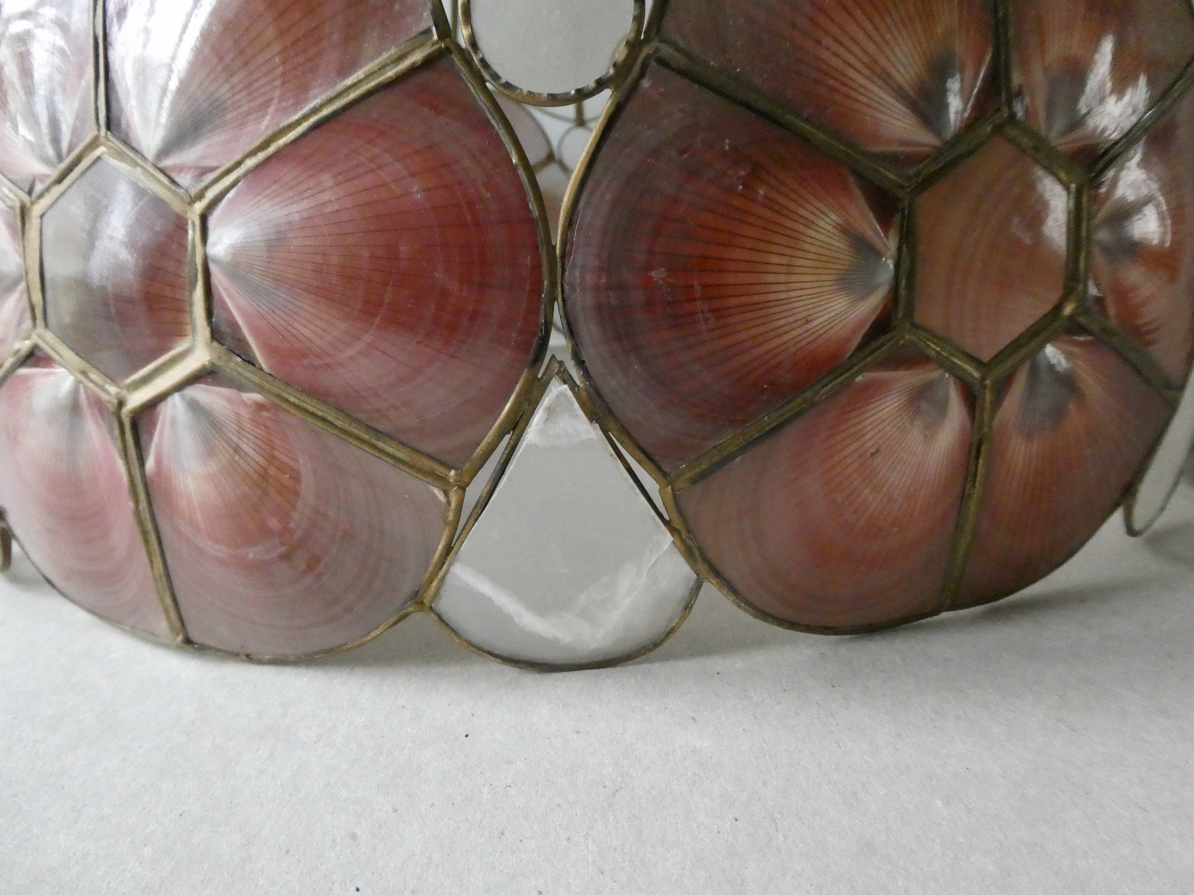 Mother-of-pearl chandelier, seashells and brass from the 60s