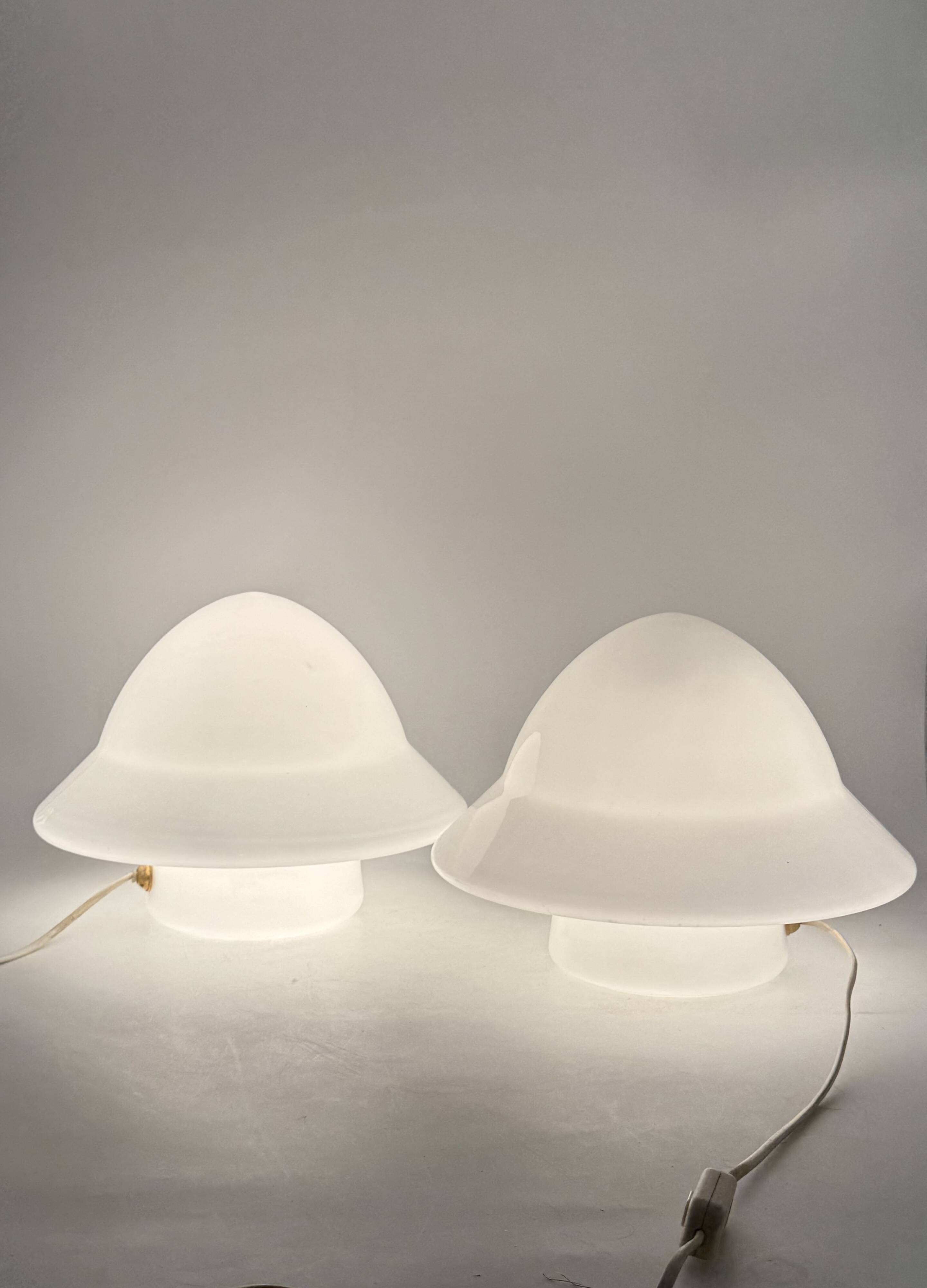 Space age Set of 2 opaline glass table Lamps, Italy 1970s