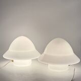 Space age Set of 2 opaline glass table Lamps, Italy 1970s