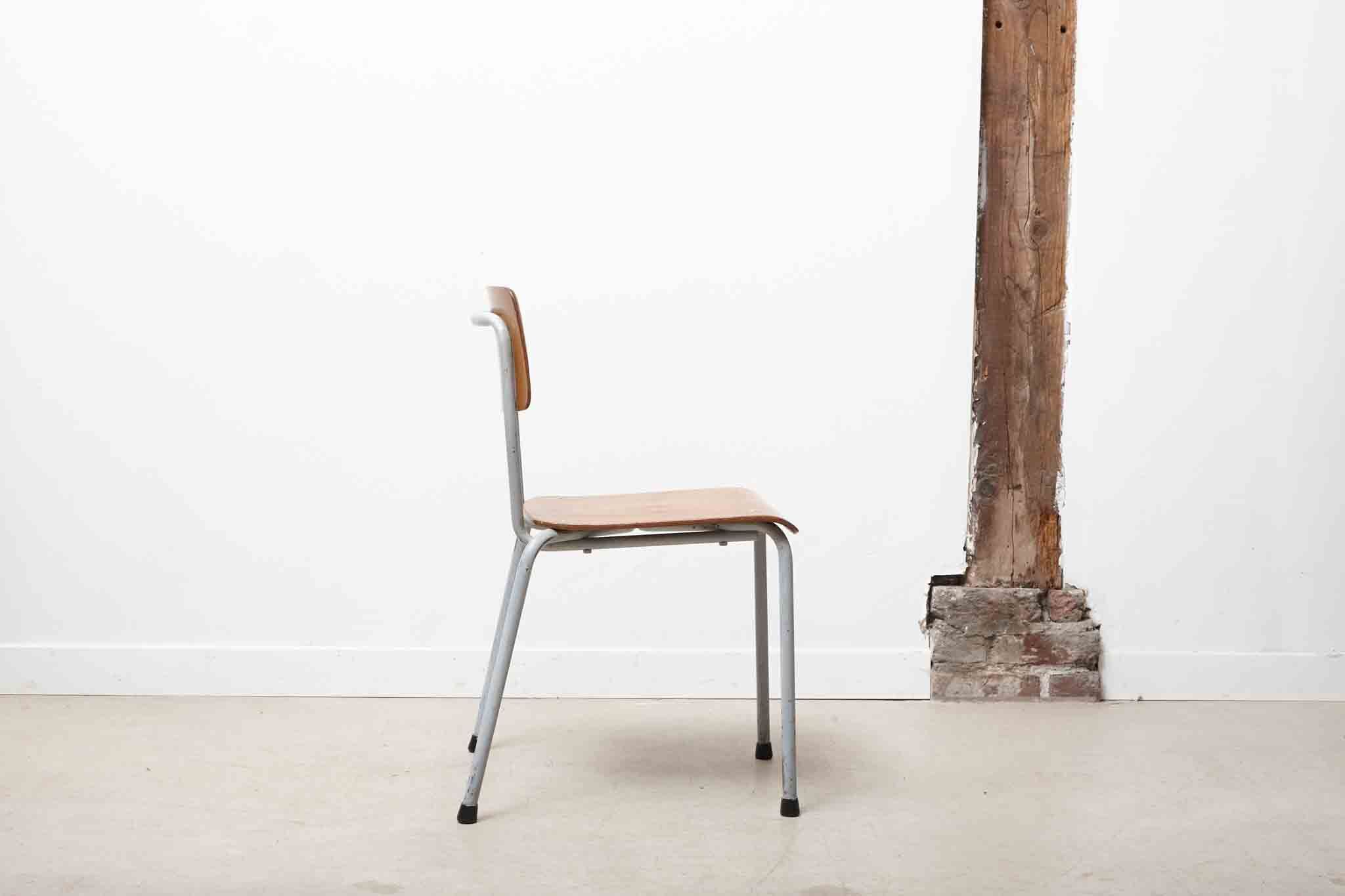 Stackable school chair, oak and grey colour