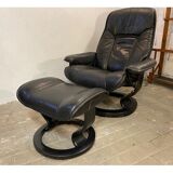 Armchair relaxation leather & footrest Stressless model Ekornes vintage 1980