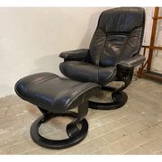 Armchair relaxation leather & footrest Stressless model Ekornes vintage 1980