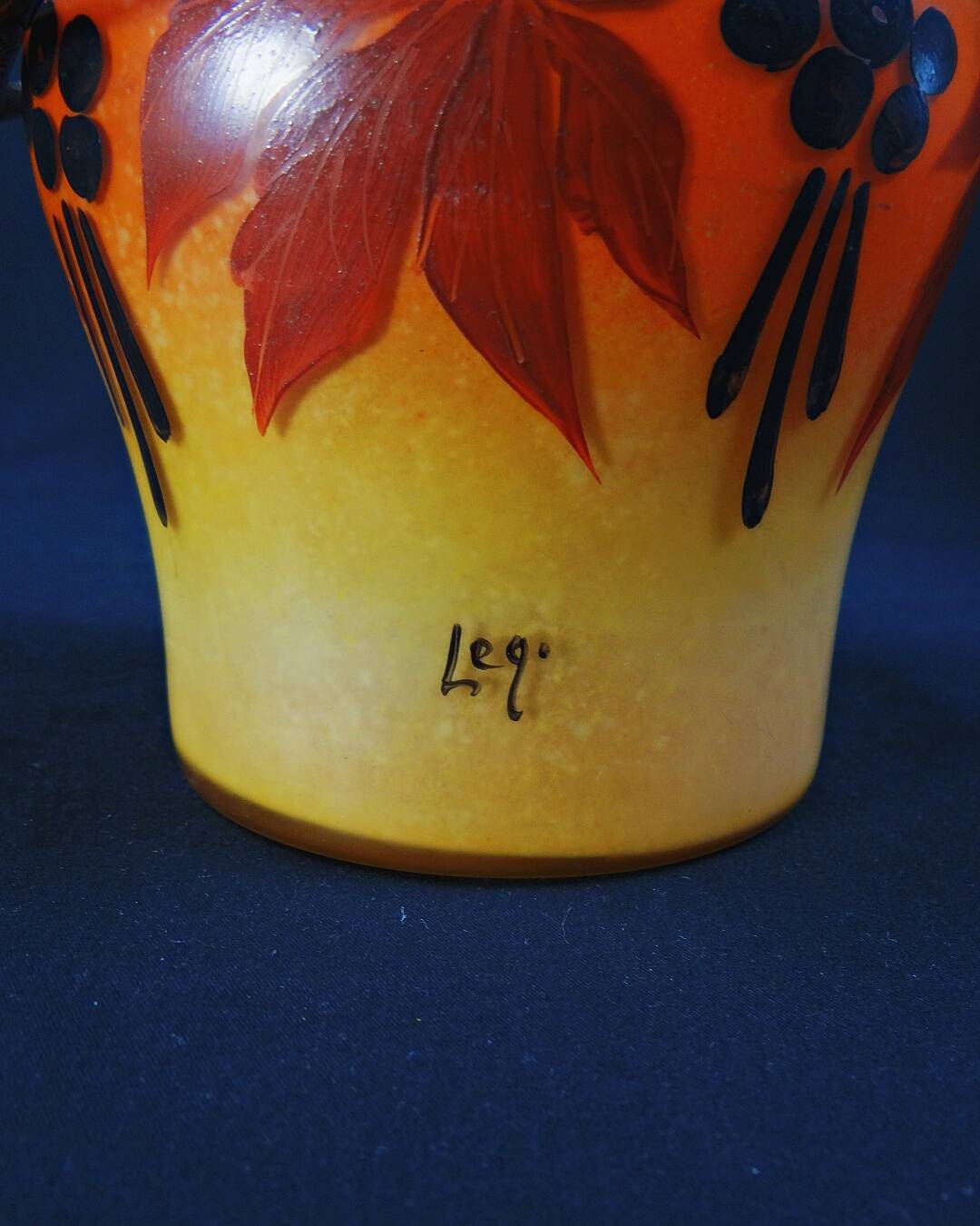 Legras-Montjoye enameled & painted glass biscuit bucket, Art Deco period