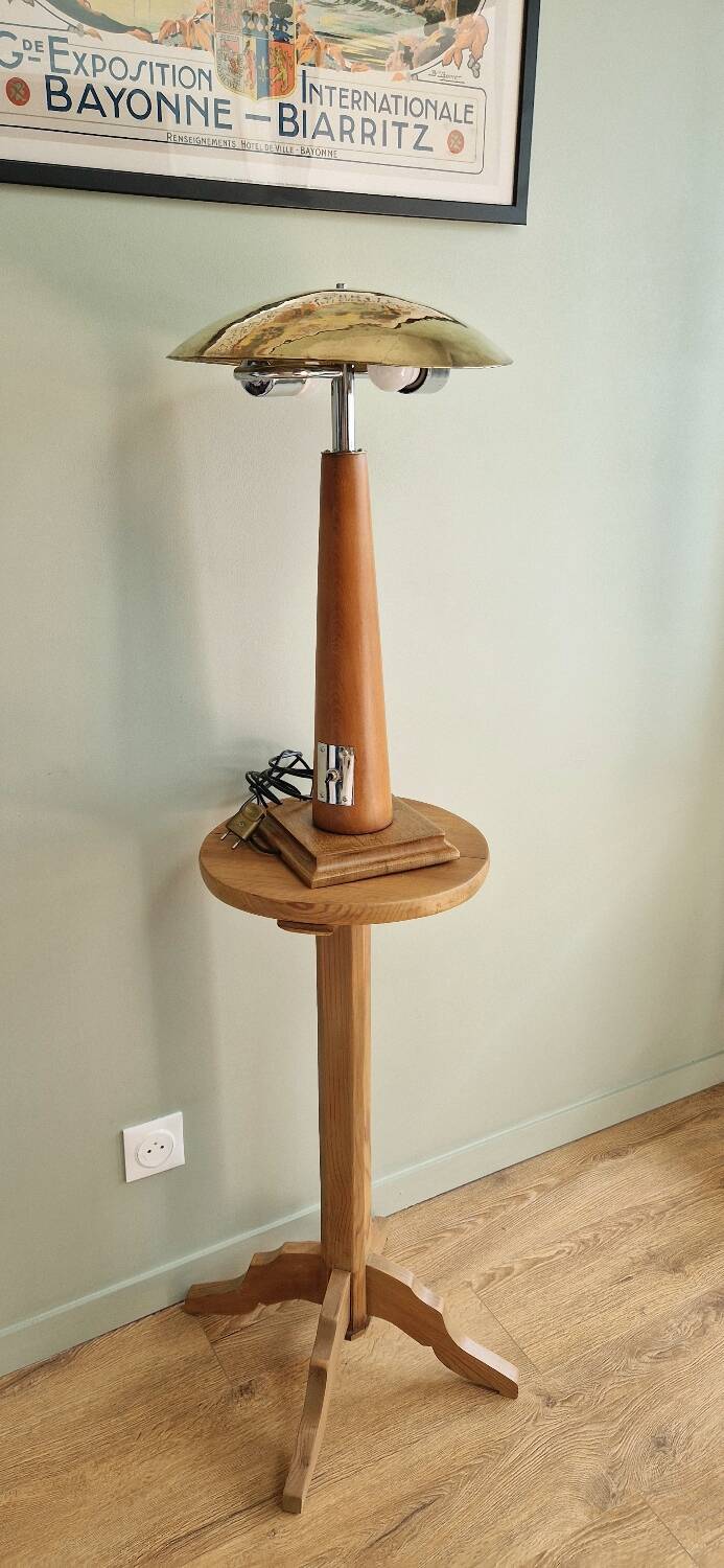 Large nautical lamp in wood and brass from the 80s