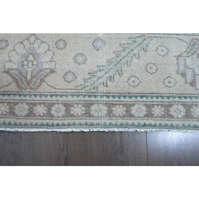 1960s Vintage Persian Handmade Wool Cotton Turquoise Area Rug 293x378