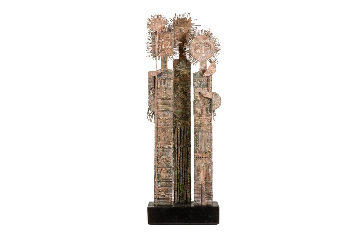 Sculpture double face en bois sculpté Lawrence, 20e siècle