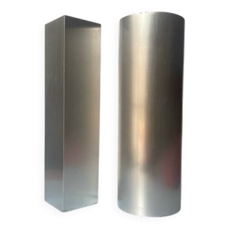 Two vintage brushed aluminum soliflores