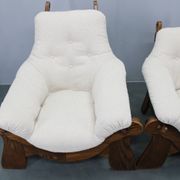 Pair of Brutalist oak armchairs, Czechoslovakia, 1970s