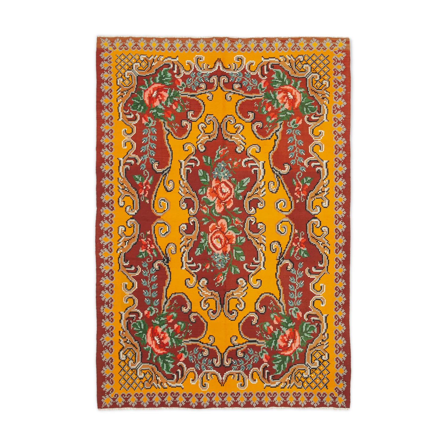 Handmade Vintage Moldovian Red Kilim 192 cm x 275 cm - 23399