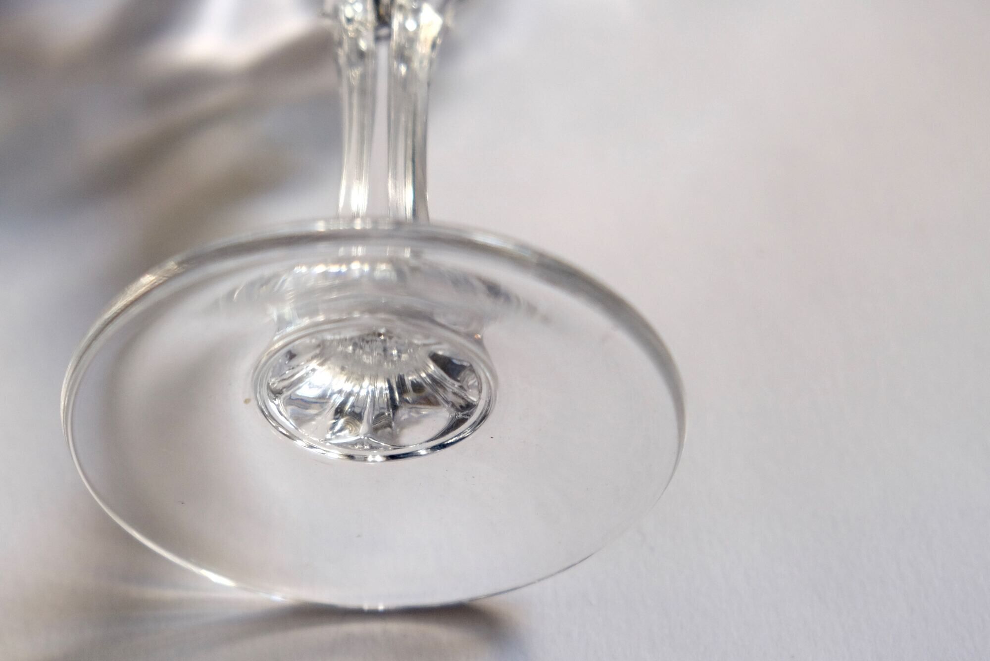 Set of 6 mid-century French crystal wine glasses