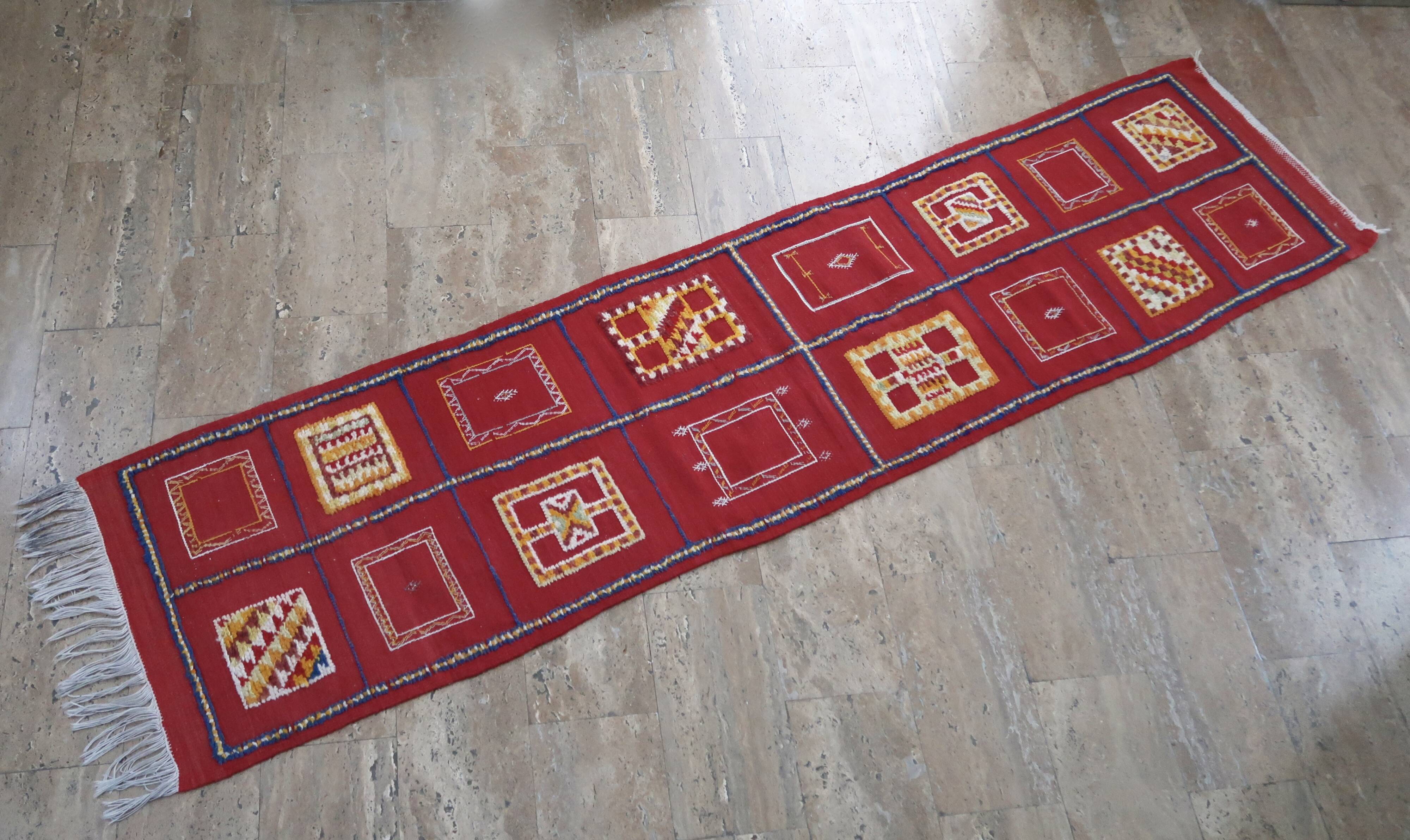 Moroccan red carpet wool corridor format, 70s
