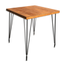 Table with natural wood top, iron legs, 1950s style