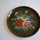 Vintage Russian metal plate with hand-painted floral decoration D 32 cm
