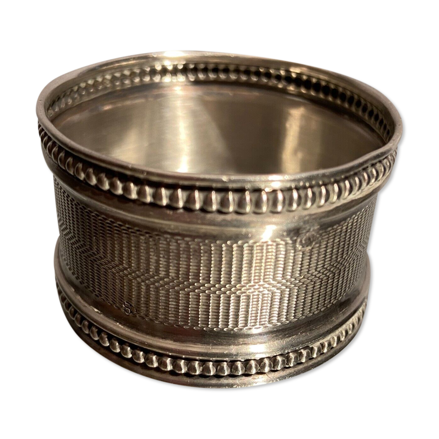Solid silver napkin ring Minerva with Louis XVI style guilloché decoration
