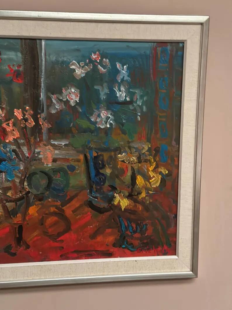 Original Swedish Oil on Canvas 'Still Life with Flowers' by Eric With