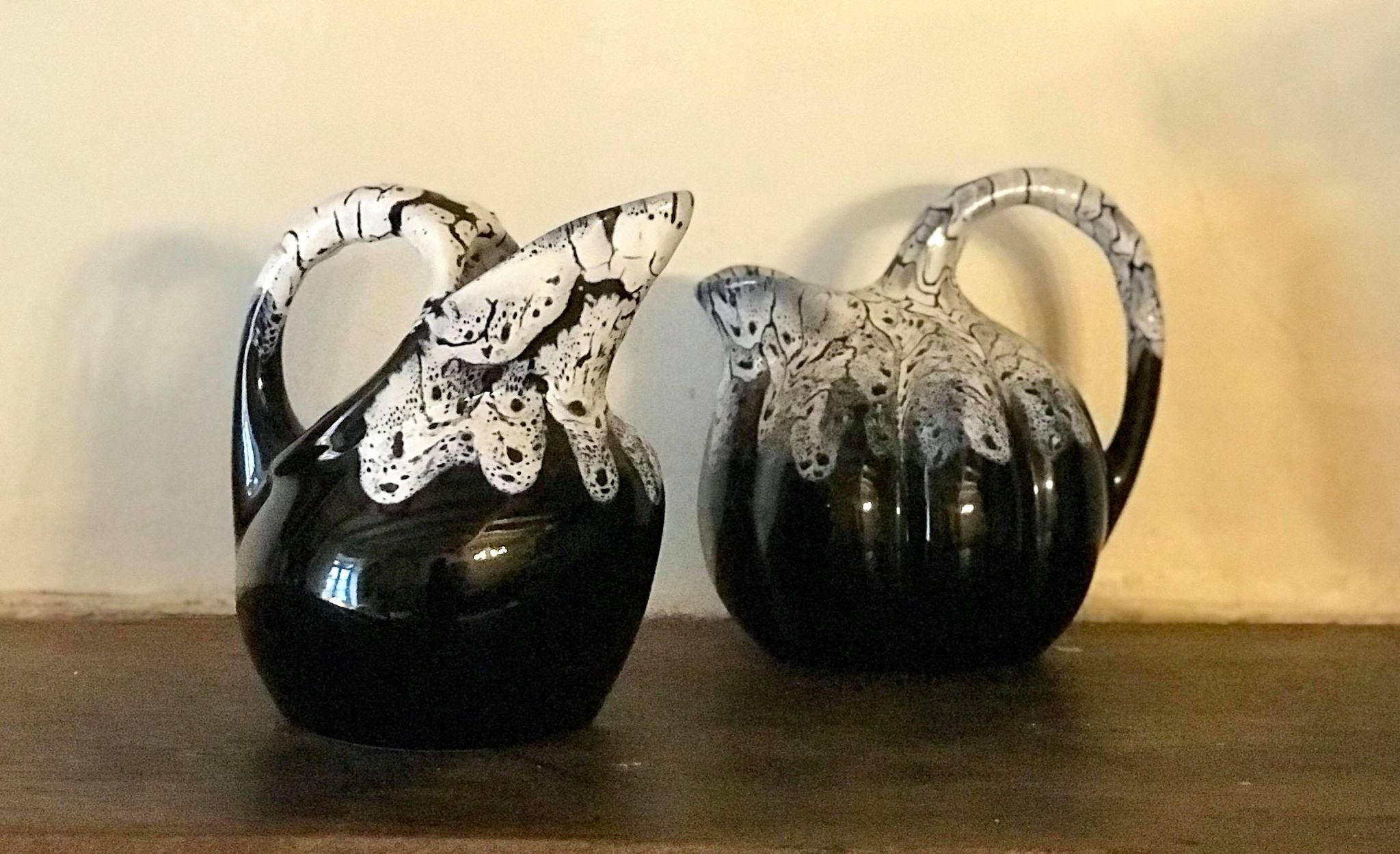 2 ceramic Alpho jugs Art Deco /St Uze Drôme Alphonse Mouton 1930-1980