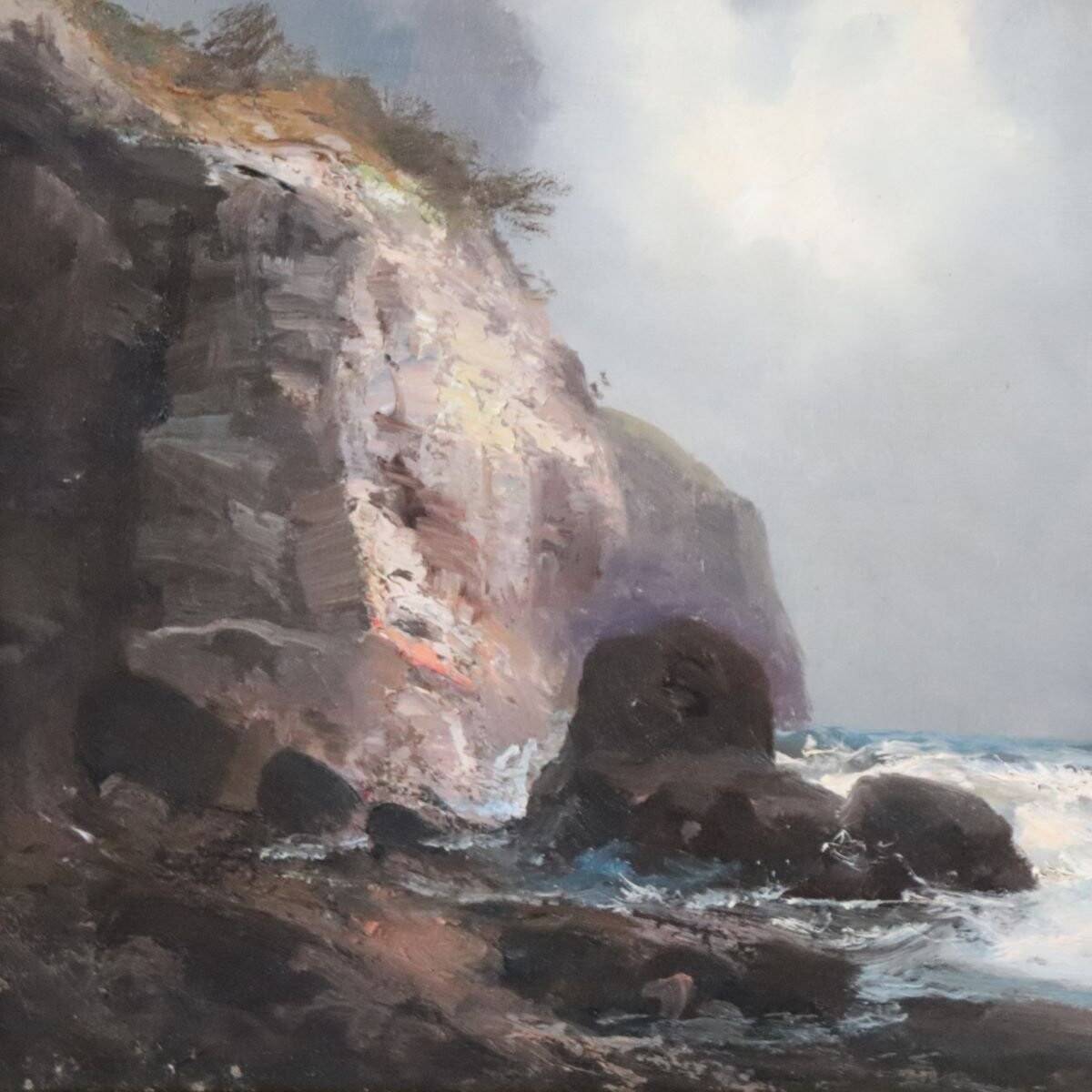 Seascape With Cliffs, Oil On Canvas, Italy, 20th Century