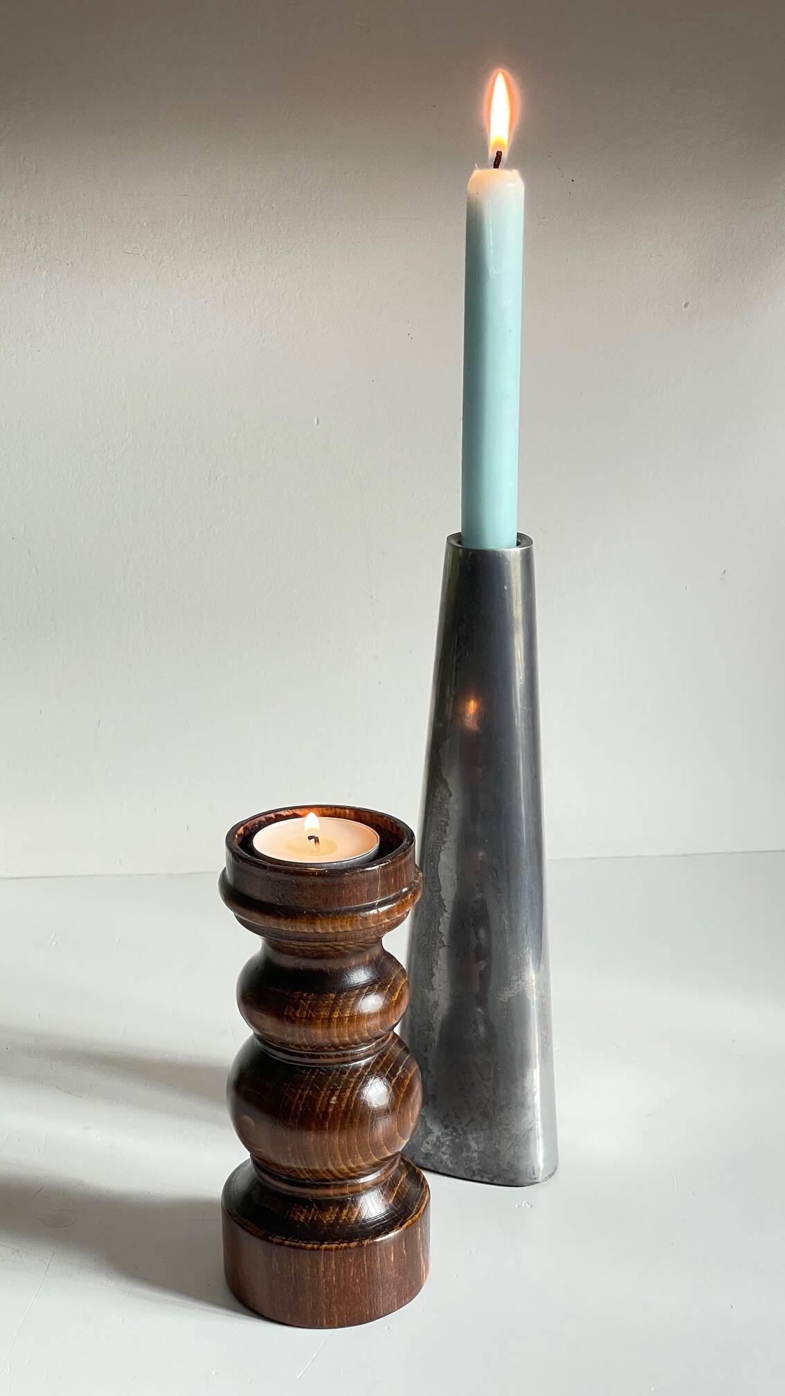 Vintage ikea wood and metal candle holders