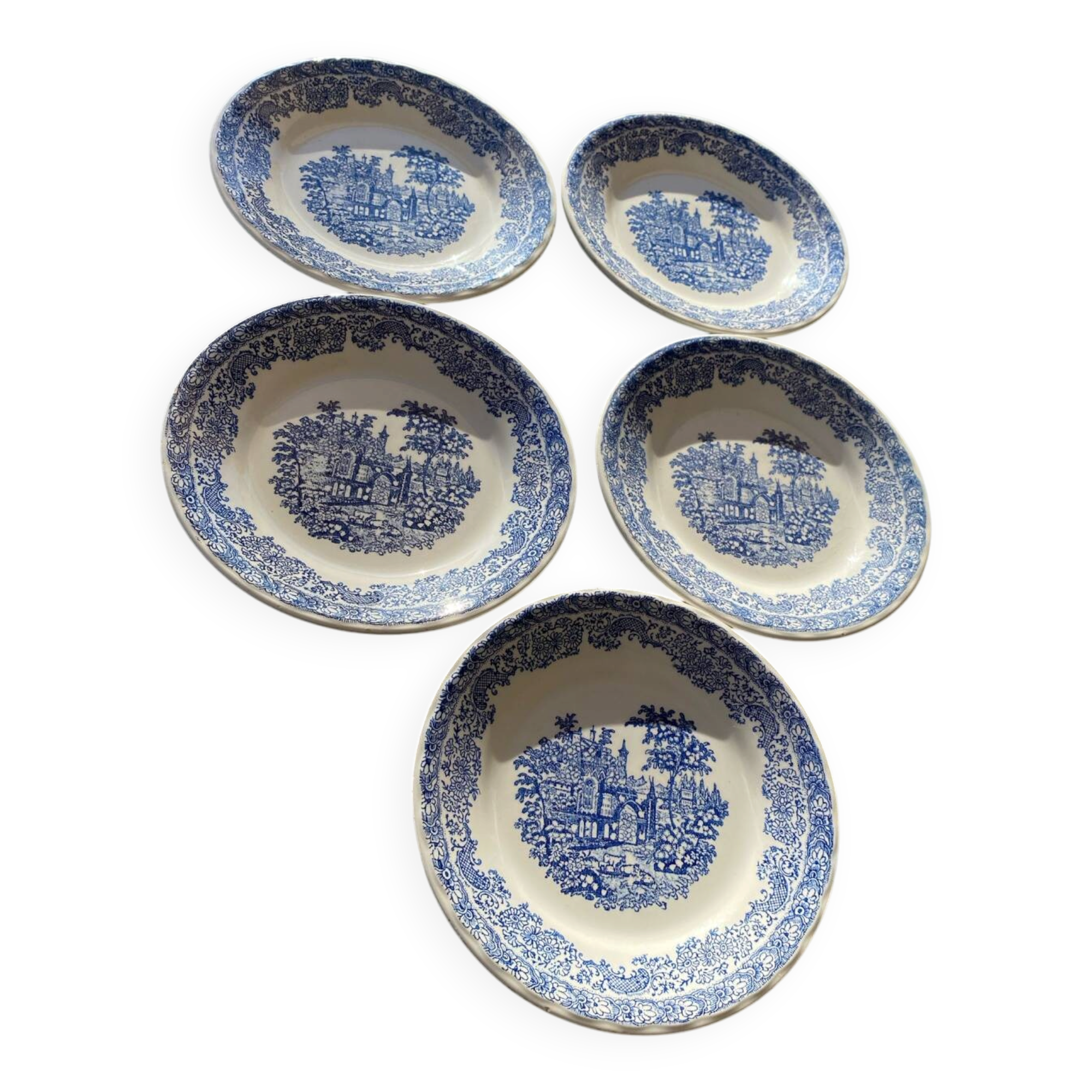 Set of 5 small dessert plates from the Nice factory, 2 stamps from the same manufacturer.