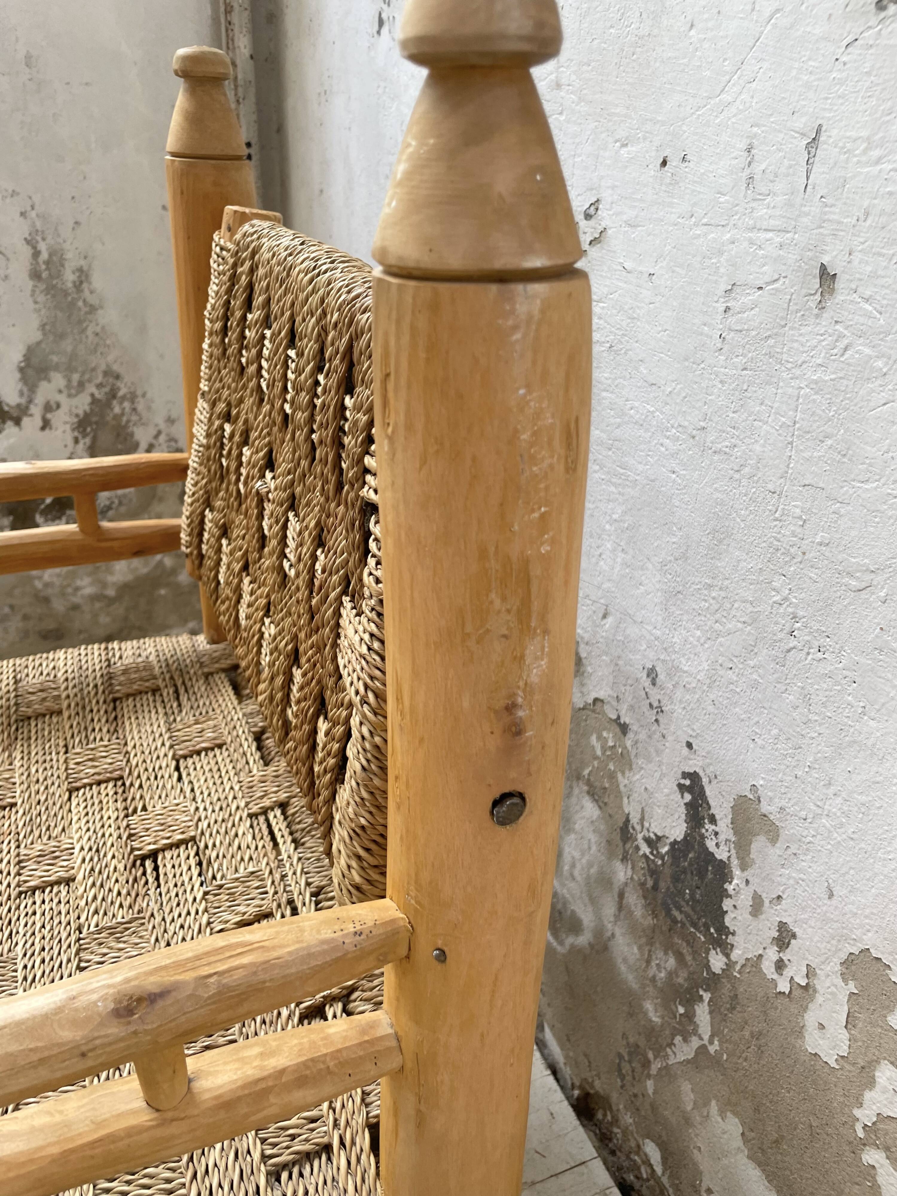 Moroccan wooden and rope armchair