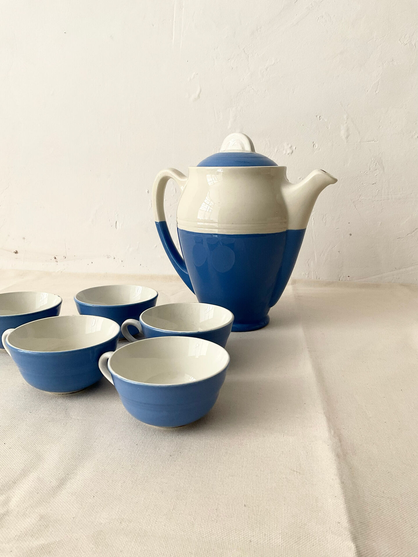 Blue and white Saint-Amand coffee service