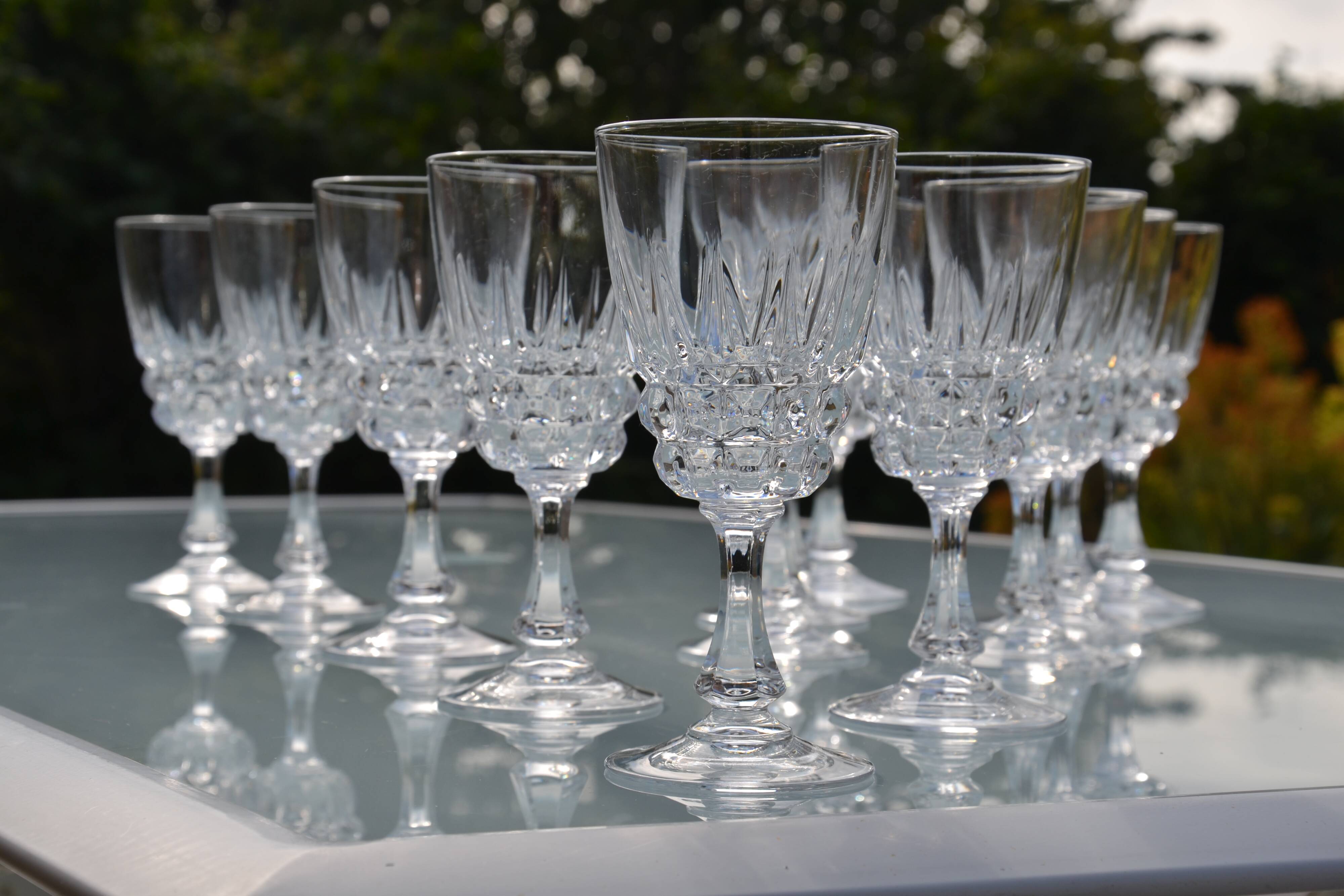 12 antique crystal stemmed glasses