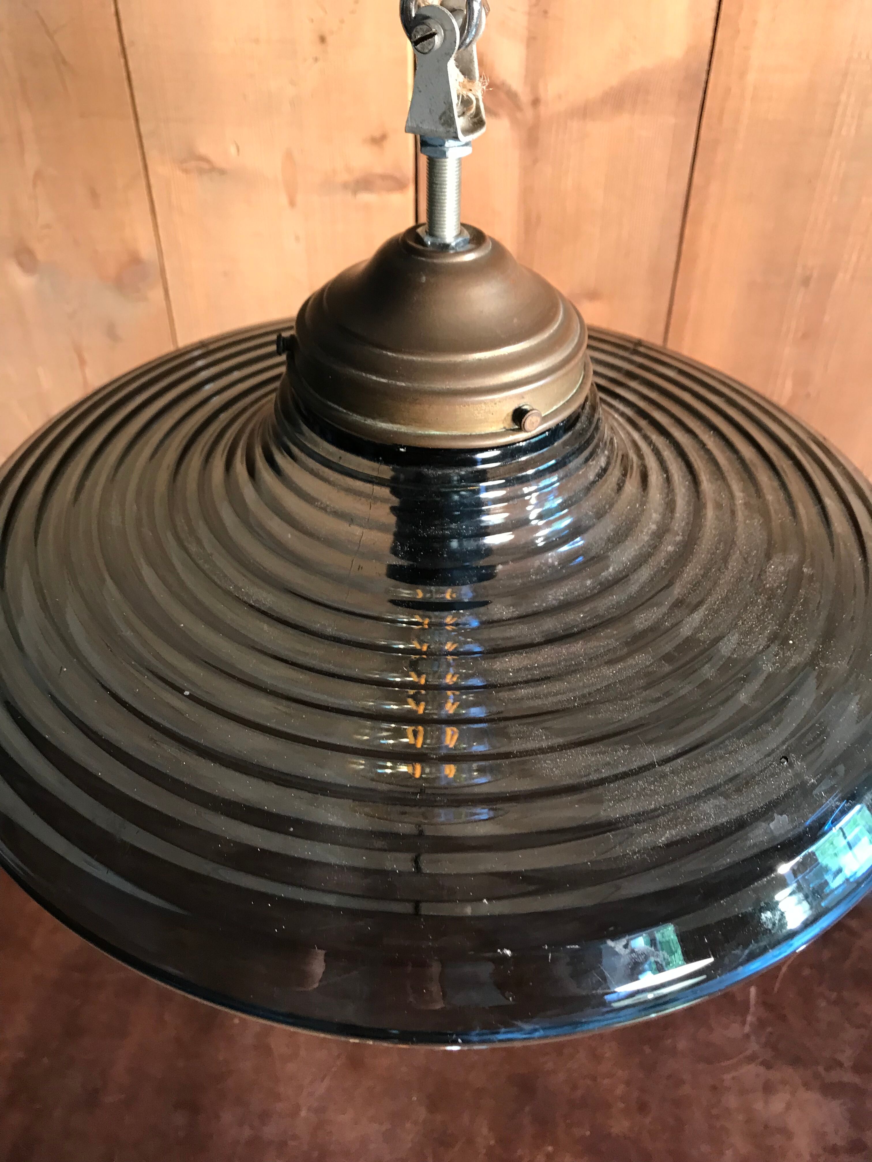 Large vintage pendant lamp in blue glass.