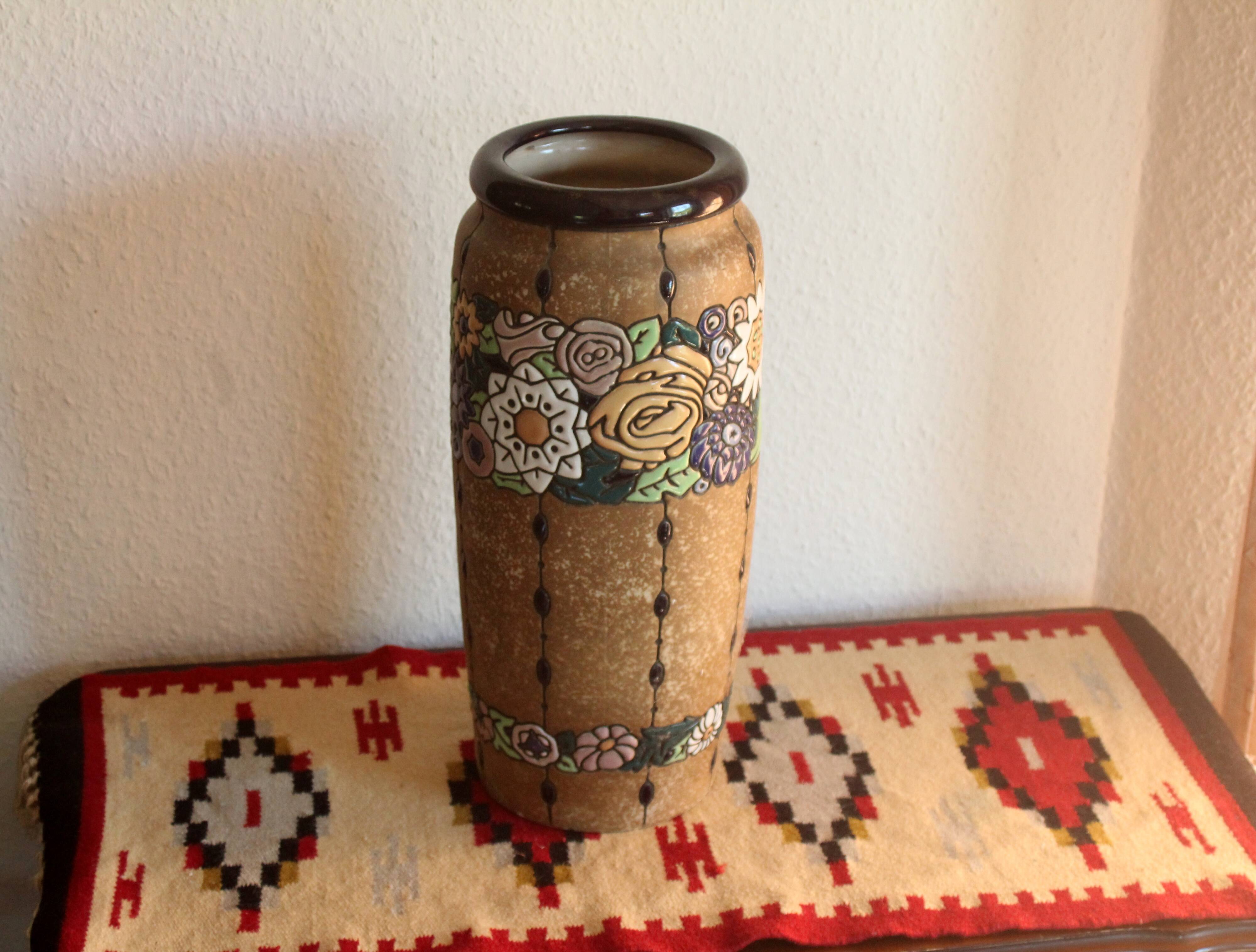 Handmade marked ceramic floor vase, vintage from the 70s