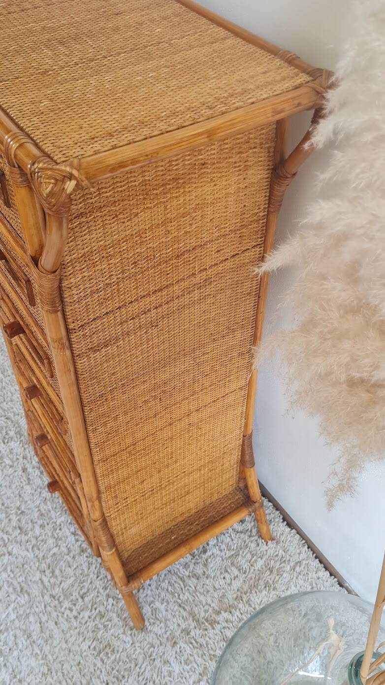 Rattan chest of drawers from the 1970s.