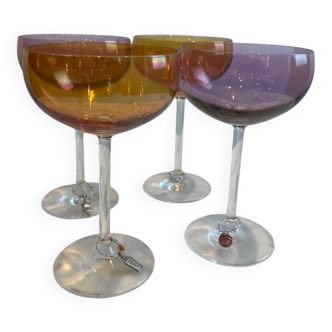 Set of 4 vintage coloured stemmed glasses