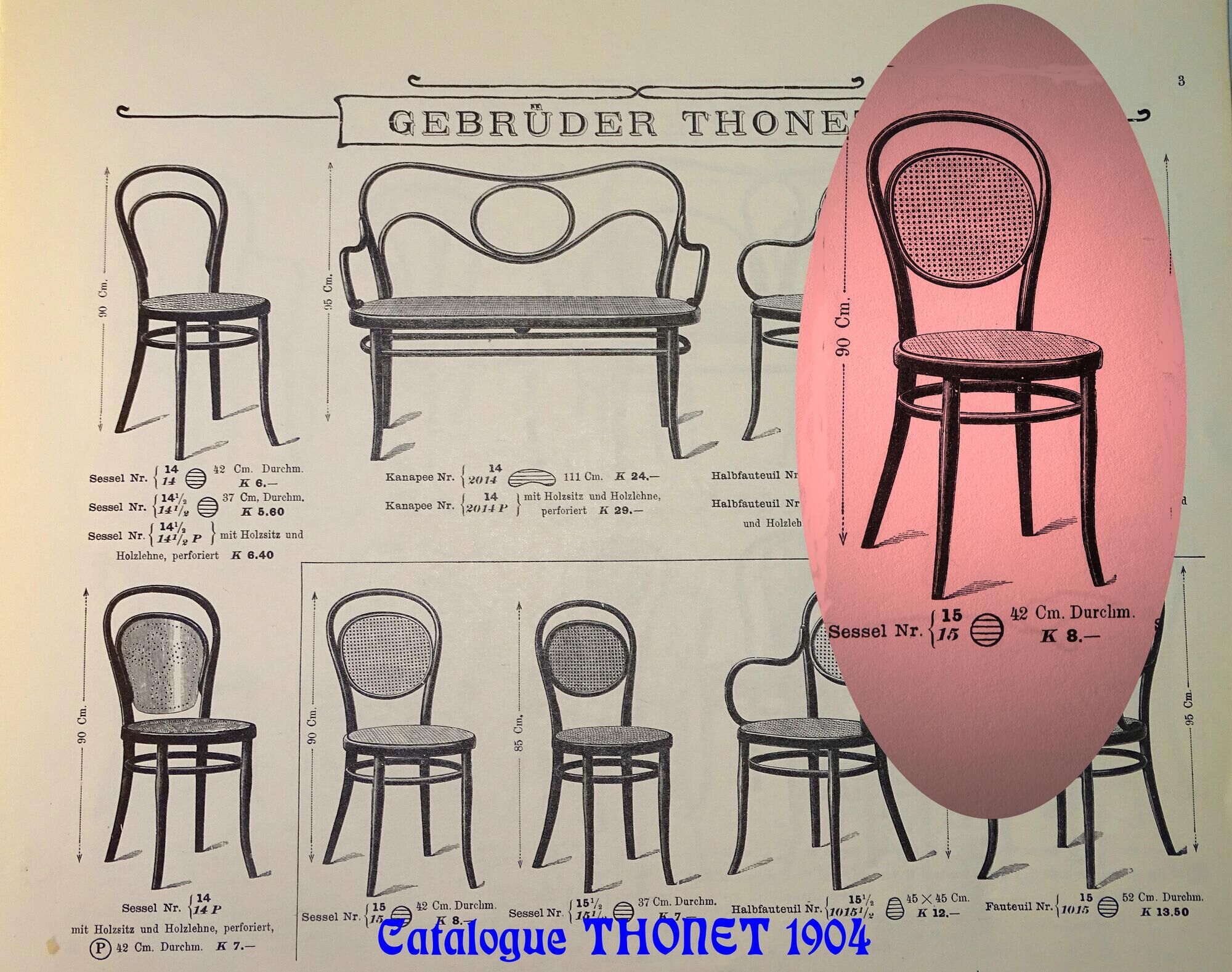 Set of 4 cannes chairs Thonet No.15 around 1895 finish "medium oak"