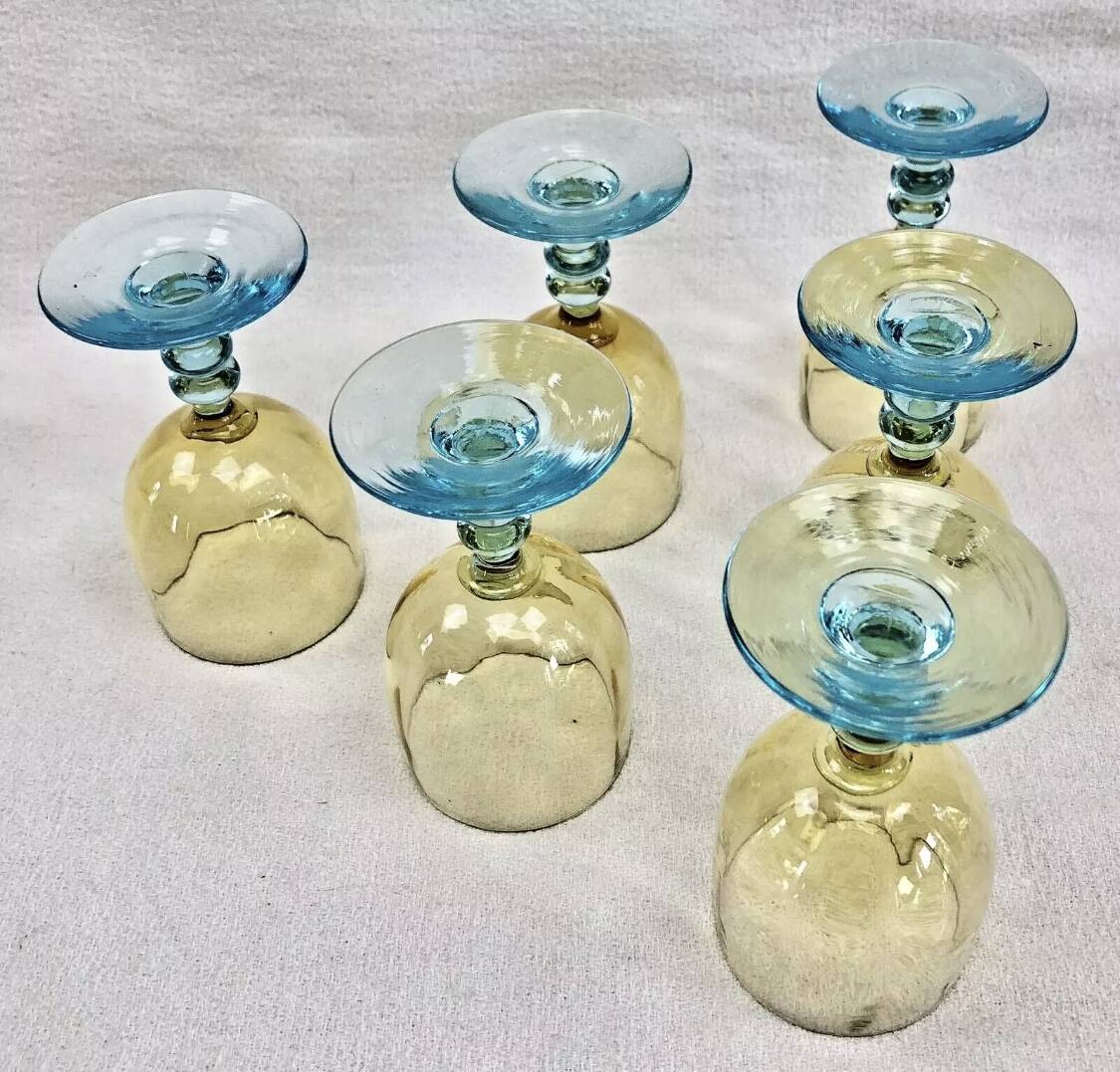 6 old two-tone George Sand wine glasses