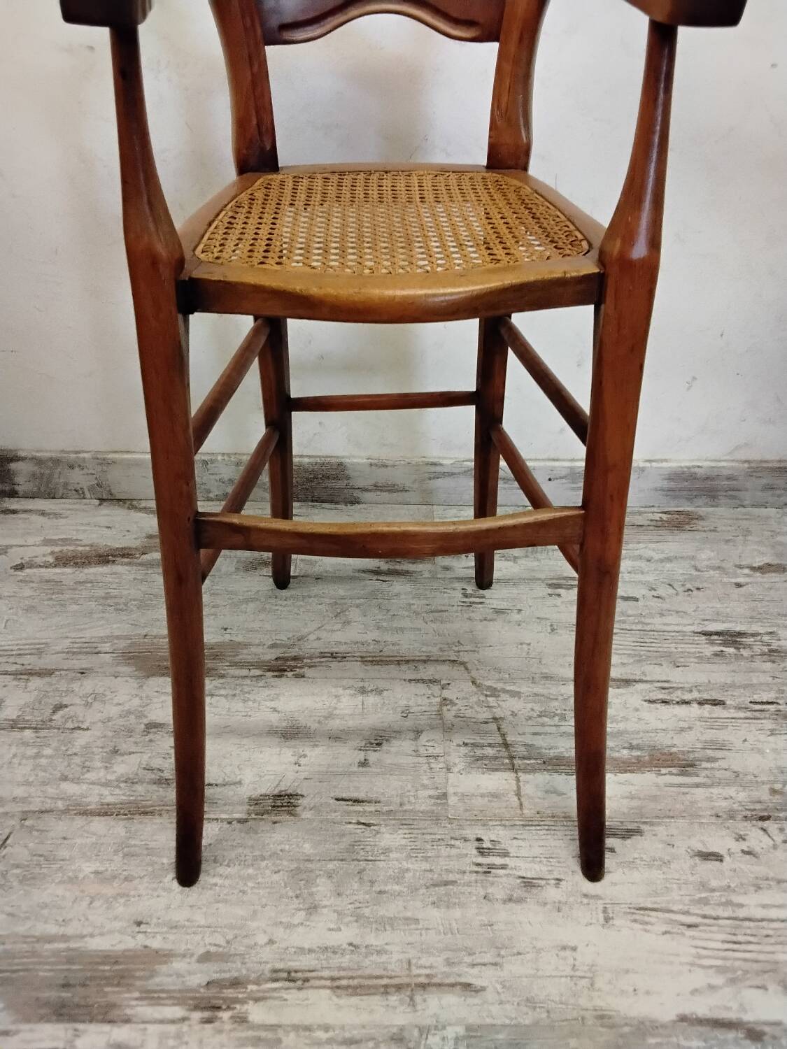 Children's high chair in wood and cane