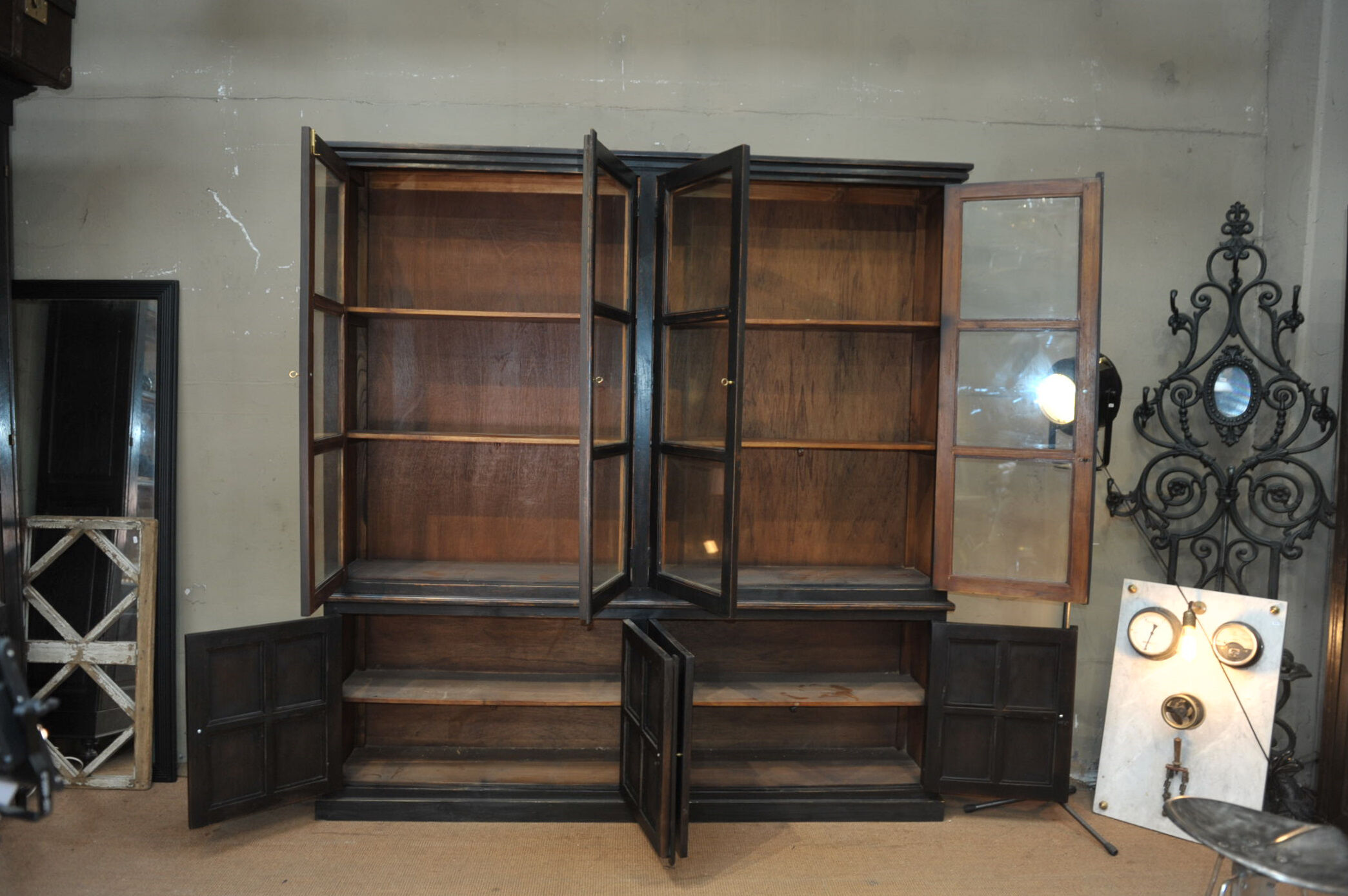 Glass library in teak 1970 patinated black
